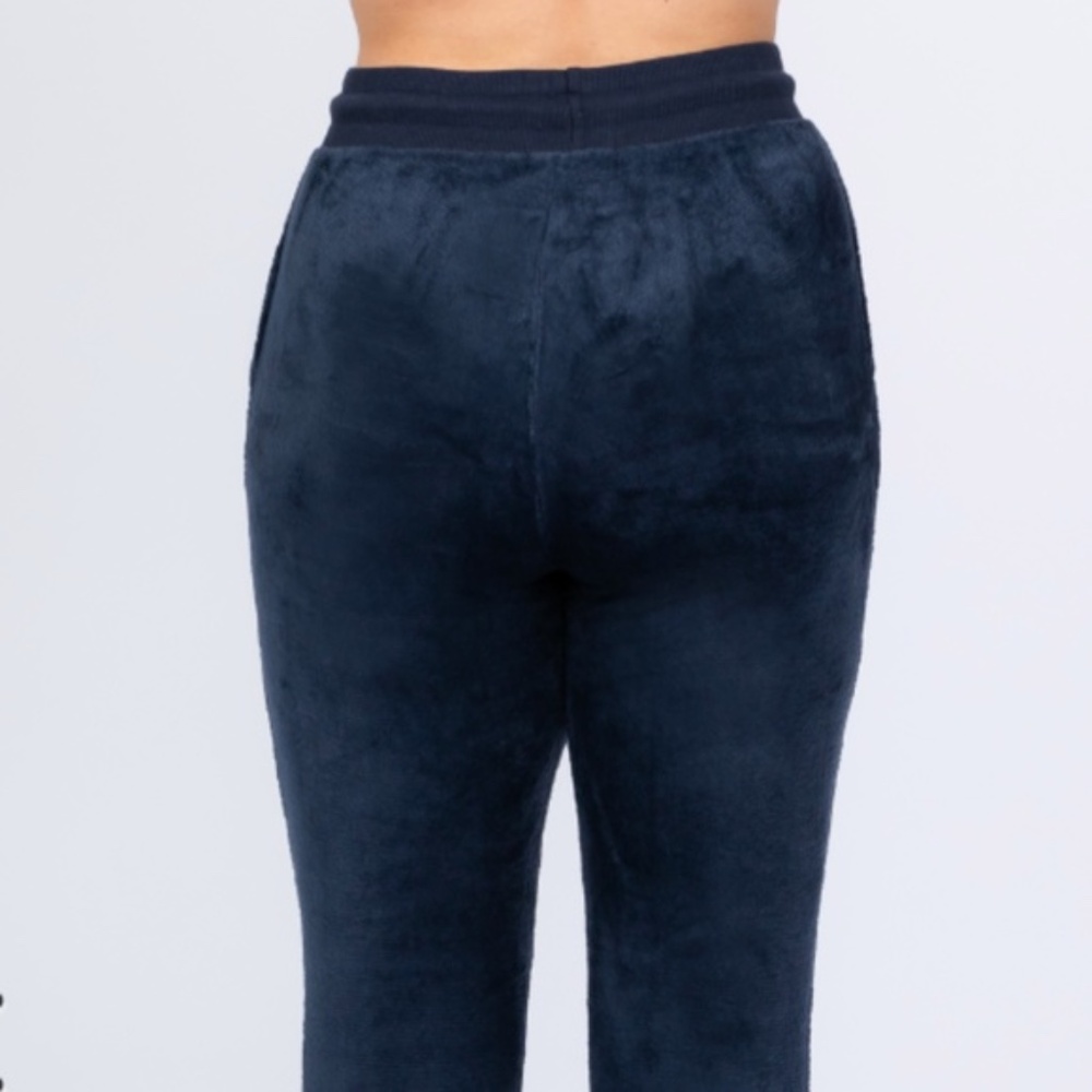 NEW Women's Soft Fuzzy Faux Fur Navy Blue Sweatpants- Size L - Picture 5 of 5